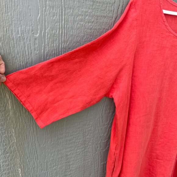 Bryn Walker 100% Linen Dress Size M  Coral Lagenlook Hippie Coastal Minimal Very - Picture 3 of 9